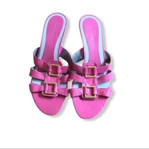 Bandolino Pink Sandal Pumps Open Toe Wicker Accented Heels Size 8 Medium